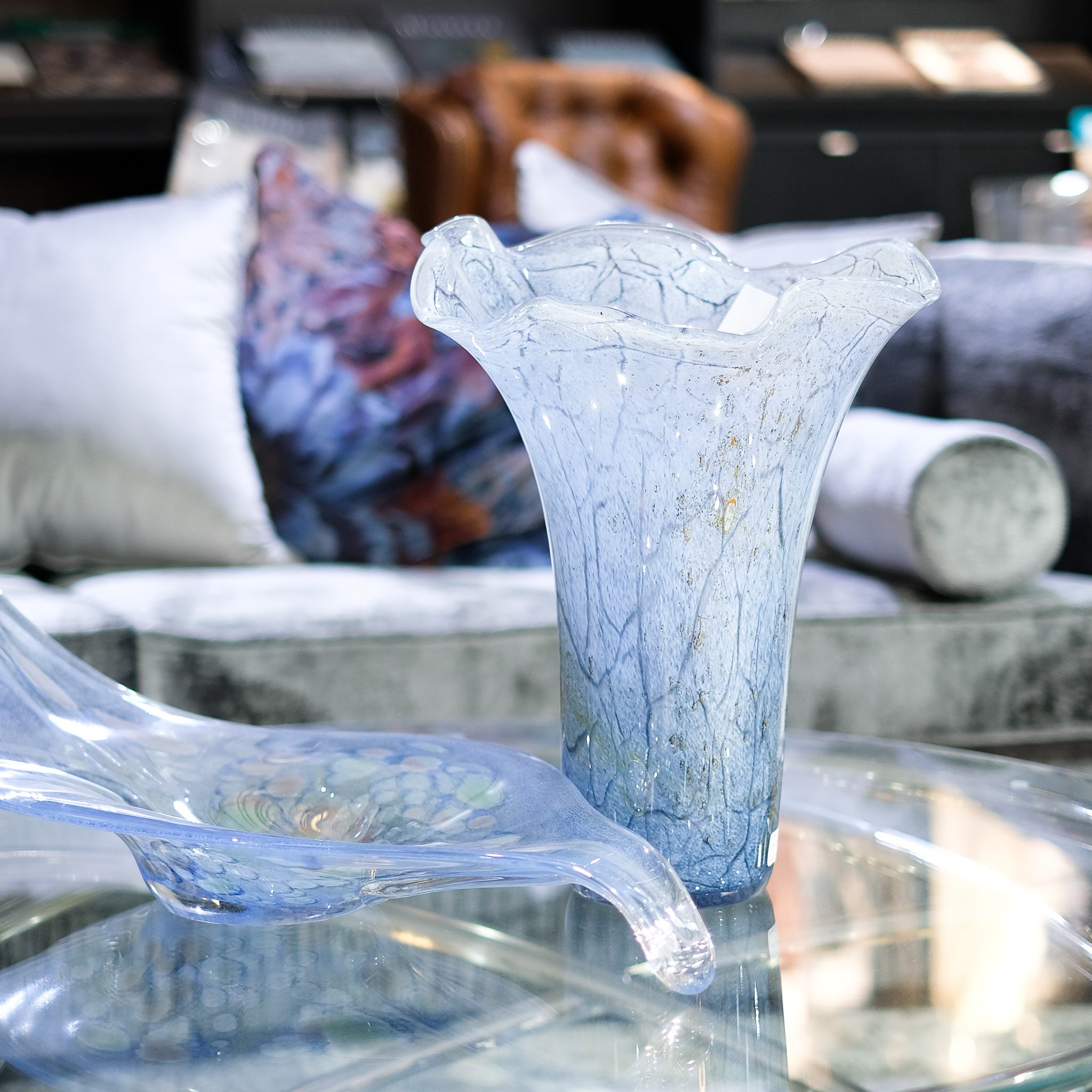 Crystal Glass Blue White Decor